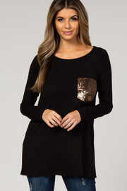 PinkBlush Black Sequin Pocket Top