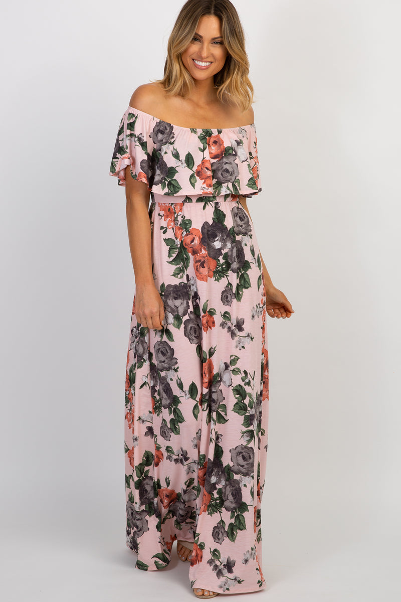 PinkBlush Light Pink Rose Off Shoulder Maxi Dress