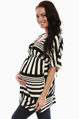 Black Print Short Sleeve Maternity Shirt