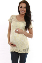 Taupe Lace Short Sleeve Maternity Shirt