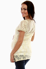 Taupe Lace Short Sleeve Maternity Shirt