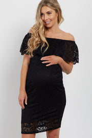 Black Lace Off Shoulder Fitted Maternity Dress