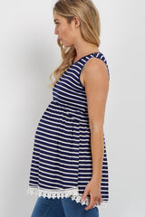 PinkBlush Navy Striped Crochet Trim Maternity Tank Top