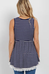 PinkBlush Navy Striped Crochet Trim Maternity Tank Top