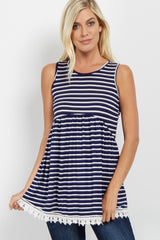 PinkBlush Navy Striped Crochet Trim Maternity Tank Top