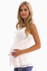 Ivory Lace Ruffled Maternity Tank Top