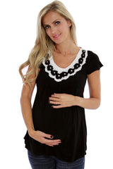 Black Rosette Short Sleeve Maternity Shirt