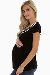 Black Rosette Short Sleeve Maternity Shirt