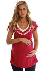 Pink Rosette Short Sleeve Maternity Shirt