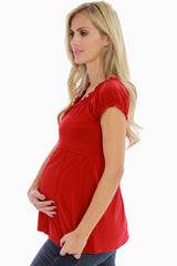 Red Brooch Short Sleeve Maternity Shirt