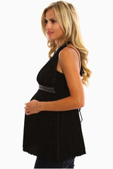 Black Studded Halter Maternity Tank Top