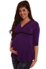 Purple Pleated 3/4 Sleeve Maternity Shirt