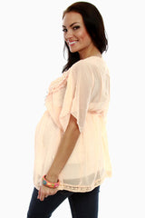 Peach Embellished Short Sleeve Maternity Blouse