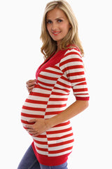 Red Striped 3/4 Sleeve Maternity Shirt