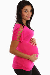 Pink Open Sleeve Maternity Shirt