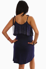 Navy Blue Studded Maternity Dress