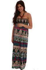 Turquoise Pink Print Maxi Maternity Dress