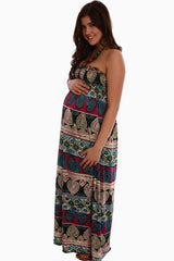 Turquoise Pink Print Maxi Maternity Dress