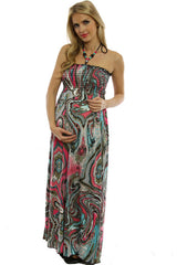 Pink Turquoise Print Maxi Maternity Dress