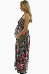 Pink Turquoise Print Maxi Maternity Dress