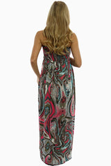 Pink Turquoise Print Maxi Maternity Dress