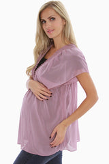 Pink Sheer Chiffon Short Sleeve Maternity Shirt