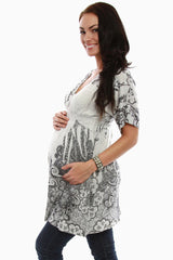 Gray Print Short Sleeve Maternity Shirt