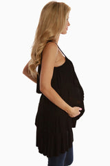 Black Layered Maternity Tunic Tank Top