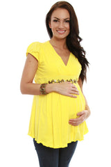 Yellow Embellished Short Sleeve Maternity Shirt