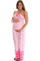 Pink Print Strapless Maxi Maternity Dress