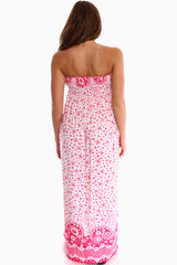 Pink Print Strapless Maxi Maternity Dress