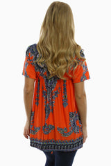 Orange Print Short Sleeve Maternity Shirt