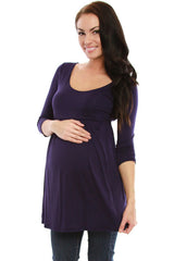 Purple Open Back 3/4 Sleeve Maternity Shirt