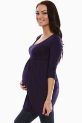 Purple Open Back 3/4 Sleeve Maternity Shirt