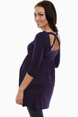 Purple Open Back 3/4 Sleeve Maternity Shirt