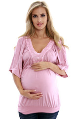 Pink Embellished Short Sleeve Maternity Shirt