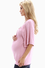 Pink Embellished Short Sleeve Maternity Shirt