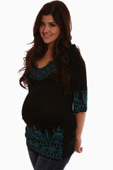 Black Print 3/4 Sleeve Maternity Tunic Top