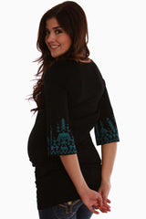 Black Print 3/4 Sleeve Maternity Tunic Top