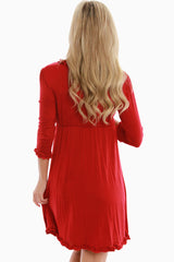 Red Ruffled 3/4 Sleeve Maternity Dress