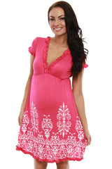 Pink Print Short Sleeve Maternity Dress