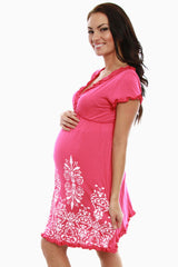 Pink Print Short Sleeve Maternity Dress