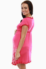 Pink Print Short Sleeve Maternity Dress