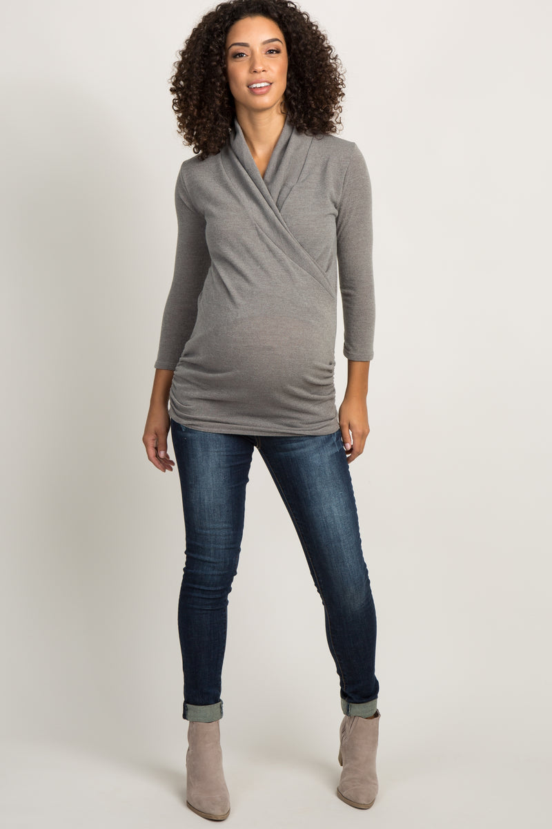 Mocha Solid Knit Maternity/Nursing Top– PinkBlush