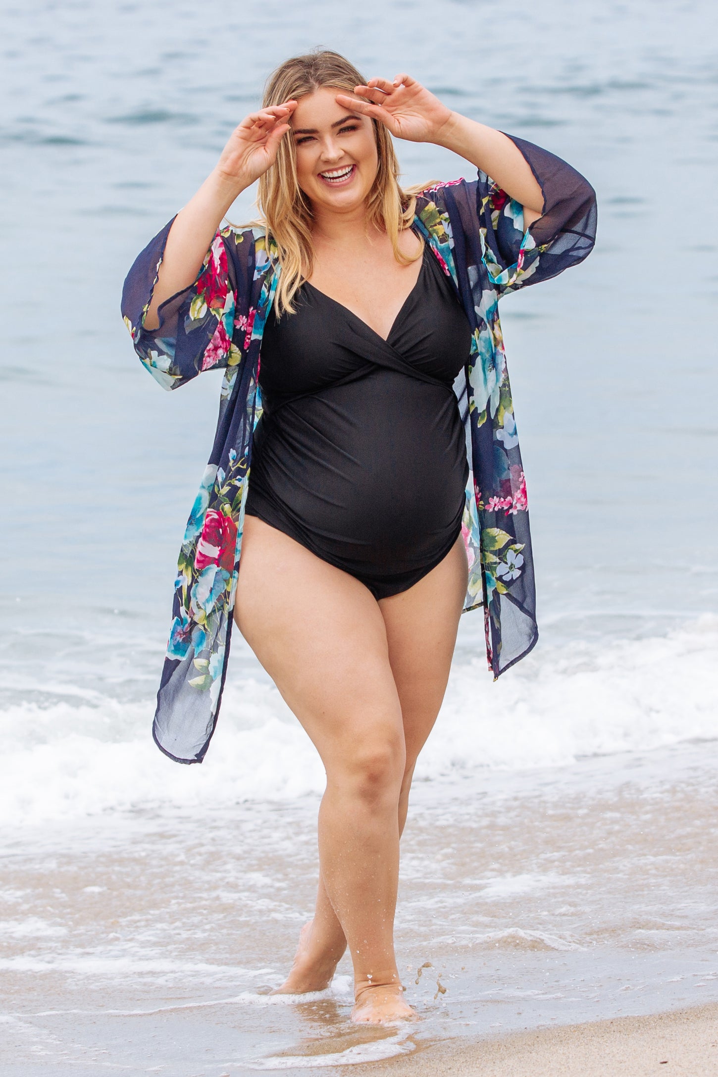 Black Solid Wrap Front Maternity Tankini Top