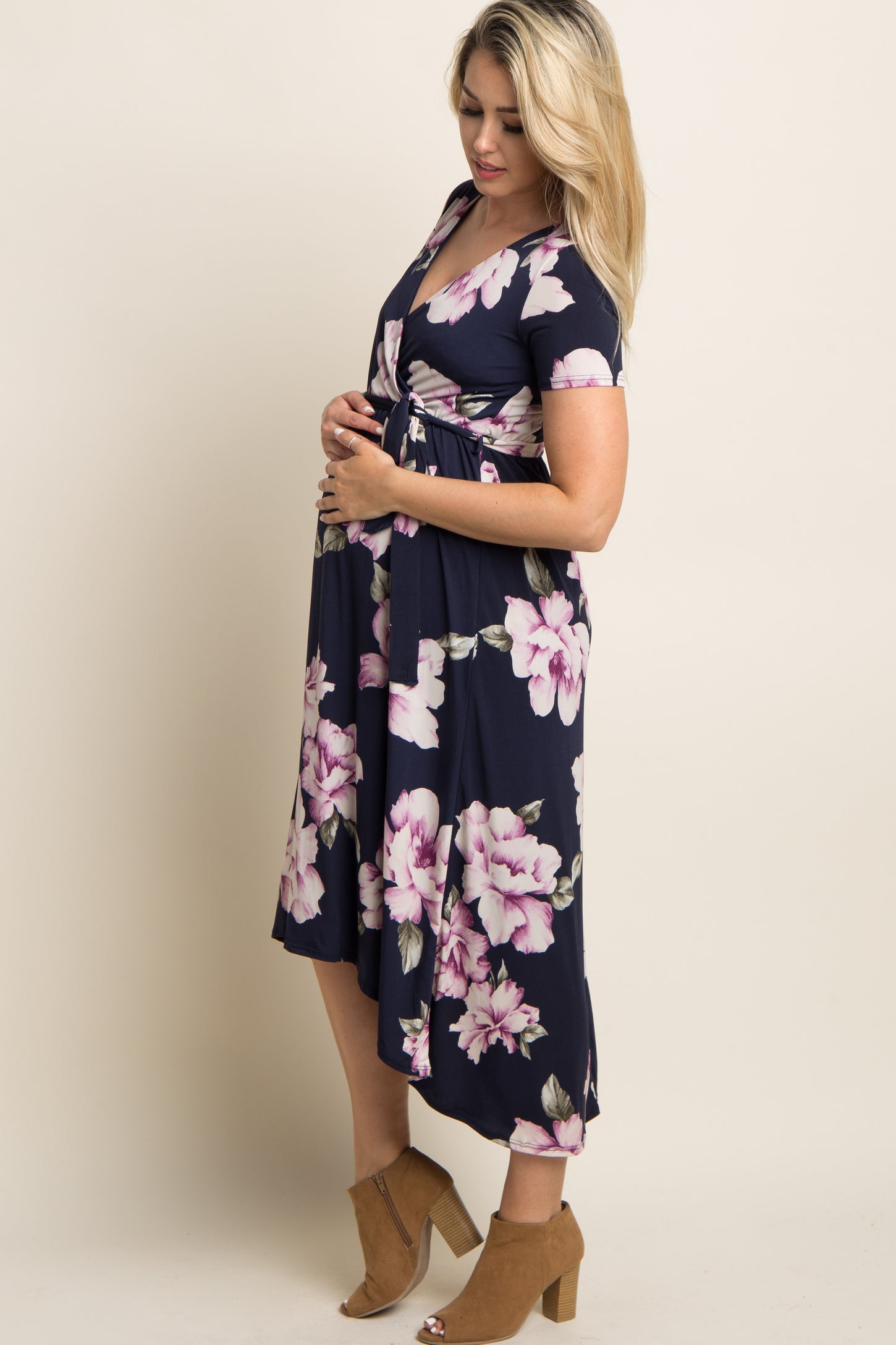 Blue Floral Hi-Low Maternity Wrap Dress– PinkBlush
