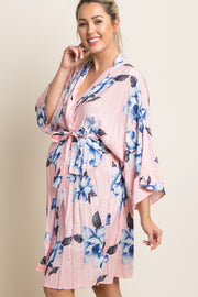 Pink Floral Print Delivery/Nursing Maternity Robe