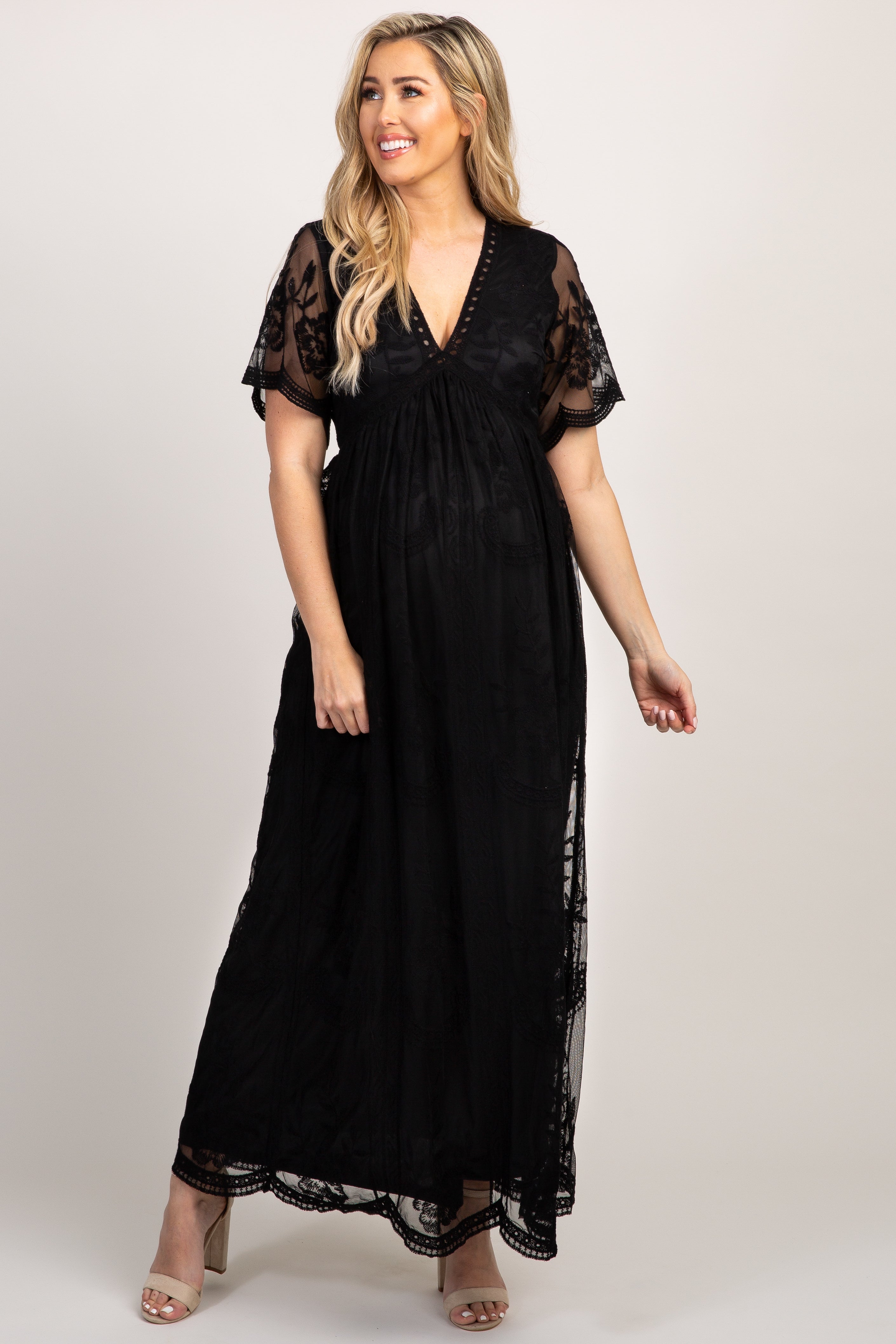Black Strapless Smocked Front Eyelet Maxi Dress– PinkBlush