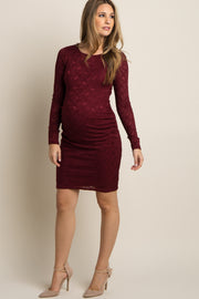 PinkBlush Burgundy Lace Fitted Long Sleeve Maternity Dress