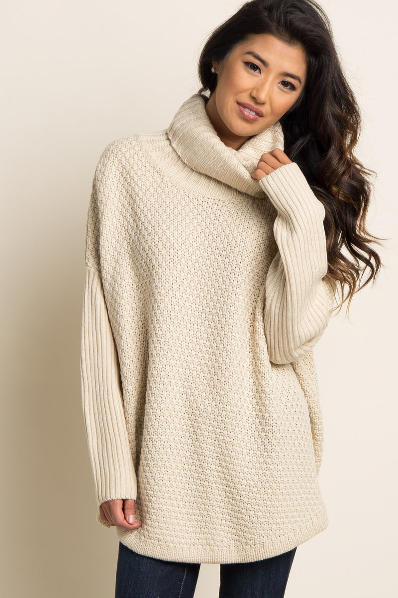 Beige Cowl Neck Knit Sweater – PinkBlush